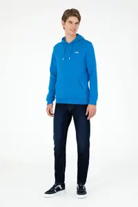 US Polo Assn. Men Hooded Cobalt Blue Basic Fleece Sweatshirt - Image 4