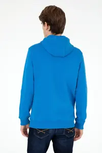 US Polo Assn. Men Hooded Cobalt Blue Basic Fleece Sweatshirt - Image 5