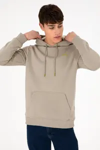 US Polo Assn. Men Hooded Light Khaki Basic Fleece Sweatshirt - Image 5