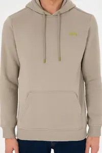 US Polo Assn. Men Hooded Light Khaki Basic Fleece Sweatshirt - Image 7