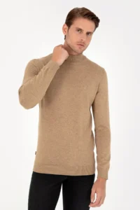 Pierre Cardin Camel Melanj slim Fit Half Turtleneck Basic Knitwear Sweater - Image 3