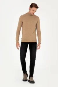 Pierre Cardin Camel Melanj slim Fit Half Turtleneck Basic Knitwear Sweater - Image 4