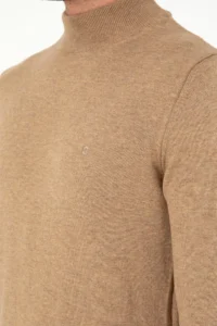Pierre Cardin Camel Melanj slim Fit Half Turtleneck Basic Knitwear Sweater - Image 7