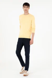 Pierre Cardin Light Yellow slim Fit Crew Neck Basic Knitwear Sweater - Image 4