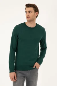 Pierre Cardin Green slim Fit Crew Neck Basic Knitwear Sweater