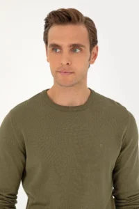 Pierre Cardin Dark Khaki slim Fit Crew Neck Basic Knitwear Sweater - Image 2