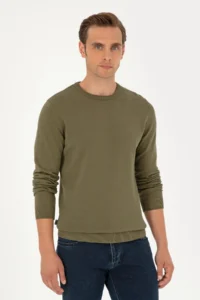Pierre Cardin Dark Khaki slim Fit Crew Neck Basic Knitwear Sweater - Image 3