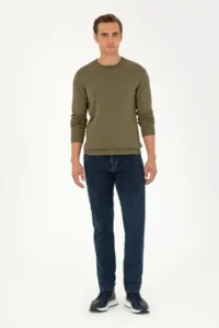 Pierre Cardin Dark Khaki slim Fit Crew Neck Basic Knitwear Sweater - Image 4