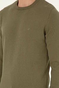 Pierre Cardin Dark Khaki slim Fit Crew Neck Basic Knitwear Sweater - Image 7