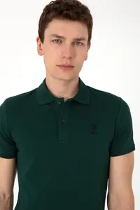 US Polo Assn. Men slim Fit Polo Shirt Collar Dark Green Basic T-Shirt - Image 2