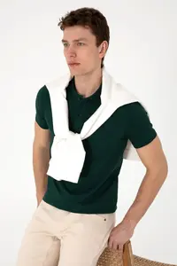 US Polo Assn. Men slim Fit Polo Shirt Collar Dark Green Basic T-Shirt - Image 3