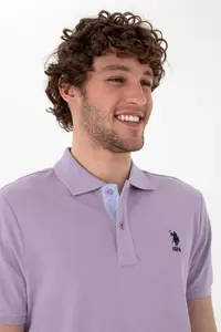 US Polo Assn. Men Regular Fit Polo Shirt Collar Lilac Basic T-Shirt - Image 2