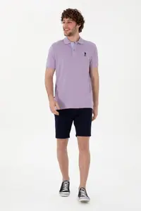 US Polo Assn. Men Regular Fit Polo Shirt Collar Lilac Basic T-Shirt - Image 4