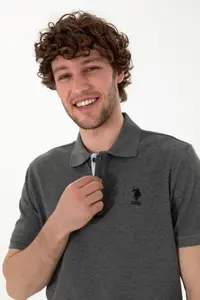 US Polo Assn. Men Regular Fit Polo Shirt Collar Anthracite Melanj Basic T-Shirt - Image 2