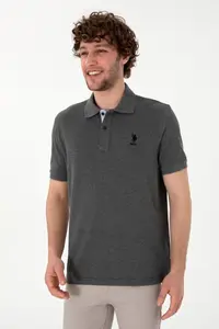 US Polo Assn. Men Regular Fit Polo Shirt Collar Anthracite Melanj Basic T-Shirt - Image 3
