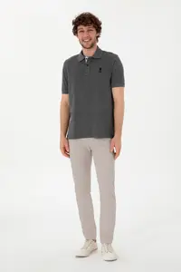 US Polo Assn. Men Regular Fit Polo Shirt Collar Anthracite Melanj Basic T-Shirt - Image 4
