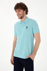 US Polo Assn. Men slim Fit Polo Shirt Collar Light Blue Basic T-Shirt - Image 3