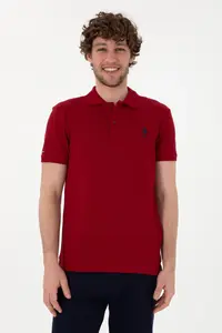 US Polo Assn. Men slim Fit Polo Shirt Collar Burgundy Basic T-Shirt