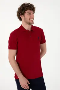 US Polo Assn. Men slim Fit Polo Shirt Collar Burgundy Basic T-Shirt - Image 3
