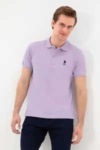US Polo Assn. Men slim Fit Polo Shirt Collar Lilac Basic T-Shirt