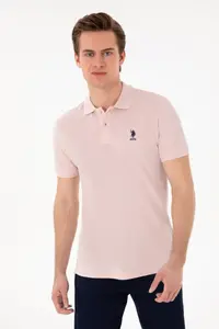 US Polo Assn. Men slim Fit Polo Shirt Collar Powder Pink Basic T-Shirt
