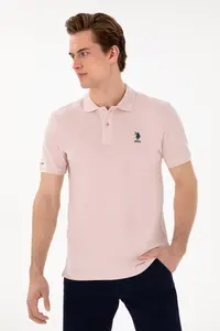 US Polo Assn. Men slim Fit Polo Shirt Collar Powder Pink Basic T-Shirt - Image 3