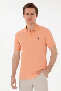 US Polo Assn. Men slim Fit Polo Shirt Collar Salmon Basic T-Shirt