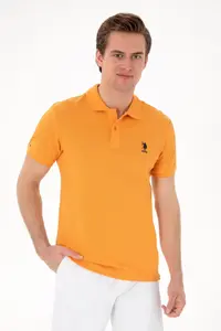 US Polo Assn. Men slim Fit Polo Shirt Collar Orange Basic T-Shirt