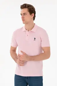US Polo Assn. Men slim Fit Polo Shirt Collar Light Pink Basic T-Shirt