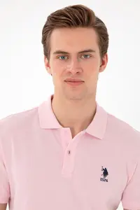 US Polo Assn. Men slim Fit Polo Shirt Collar Light Pink Basic T-Shirt - Image 2