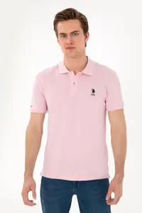 US Polo Assn. Men slim Fit Polo Shirt Collar Light Pink Basic T-Shirt - Image 3
