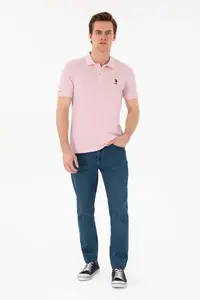 US Polo Assn. Men slim Fit Polo Shirt Collar Light Pink Basic T-Shirt - Image 4