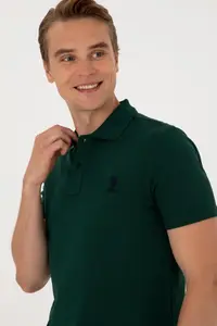 US Polo Assn. Men slim Fit Polo Shirt Collar Dark Green Basic T-Shirt - Image 2