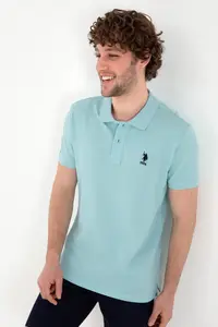 US Polo Assn. Men slim Fit Polo Shirt Collar Light Blue Basic T-Shirt - Image 3