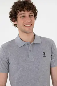 US Polo Assn. Men slim Fit Polo Shirt Collar Gray Melanj Basic T-Shirt - Image 2