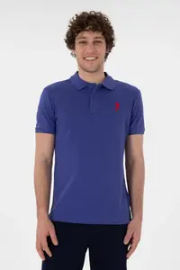 US Polo Assn. Men slim Fit Polo Shirt Collar Saks Blue Basic T-Shirt