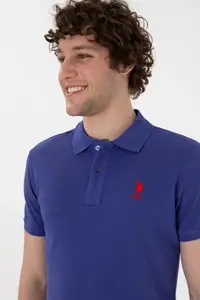 US Polo Assn. Men slim Fit Polo Shirt Collar Saks Blue Basic T-Shirt - Image 2
