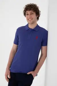 US Polo Assn. Men slim Fit Polo Shirt Collar Saks Blue Basic T-Shirt - Image 3