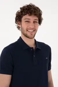 US Polo Assn. Men slim Fit Polo Shirt Collar Navy Blue Basic T-Shirt - Image 2