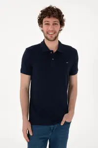 US Polo Assn. Men slim Fit Polo Shirt Collar Navy Blue Basic T-Shirt - Image 3