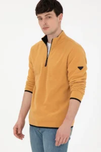 US Polo Assn. Men Half Zippered Camel Basic Fleece Sweatshirt - Image 3
