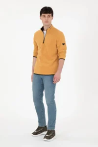 US Polo Assn. Men Half Zippered Camel Basic Fleece Sweatshirt - Image 4