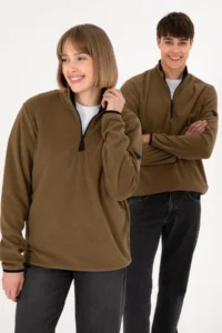 US Polo Assn. Men Half Zippered Khaki Basic Fleece Sweatshirt