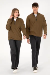 US Polo Assn. Men Half Zippered Khaki Basic Fleece Sweatshirt - Image 2