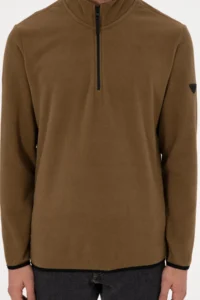 US Polo Assn. Men Half Zippered Khaki Basic Fleece Sweatshirt - Image 7