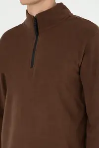 US Polo Assn. Men Half Zippered Brown Basic Fleece Sweatshirt - Image 7