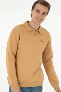 US Polo Assn. Men comfort Fit Half Zippered Camel Basic Sweatshirt - Image 3