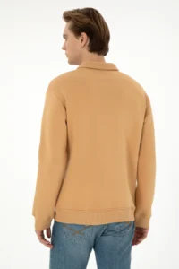 US Polo Assn. Men comfort Fit Half Zippered Camel Basic Sweatshirt - Image 5