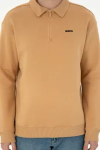 US Polo Assn. Men comfort Fit Half Zippered Camel Basic Sweatshirt - Image 6