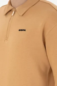 US Polo Assn. Men comfort Fit Half Zippered Camel Basic Sweatshirt - Image 7